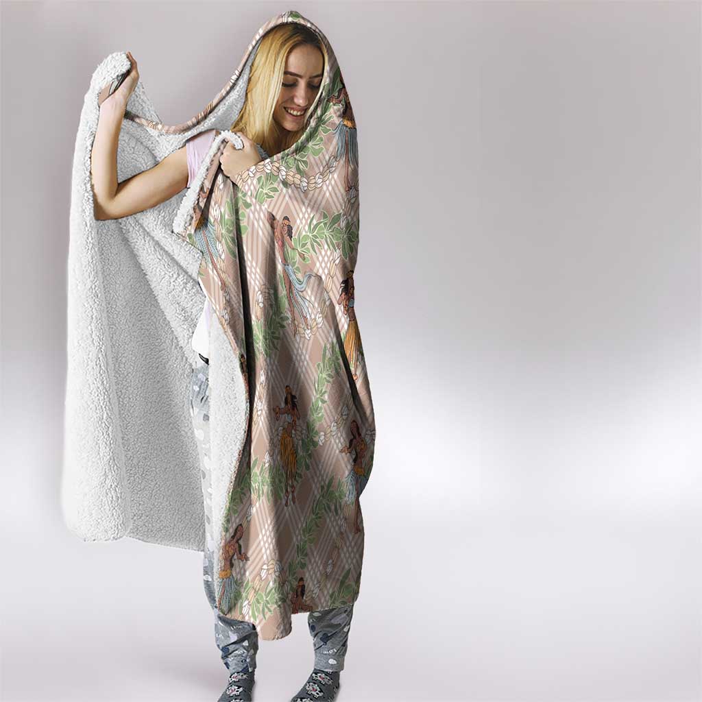Beige Palaka Hula Girls Seamless Hawaii Aloha Hooded Blanket - Polynesian Pride