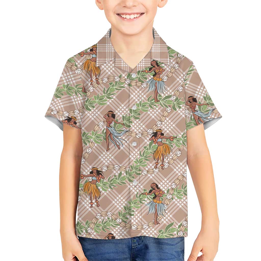 Beige Palaka Hula Girls Seamless Hawaii Aloha Kid Hawaiian Shirt - Polynesian Pride