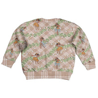 Beige Palaka Hula Girls Seamless Hawaii Aloha Kid Ugly Christmas Sweater - Polynesian Pride