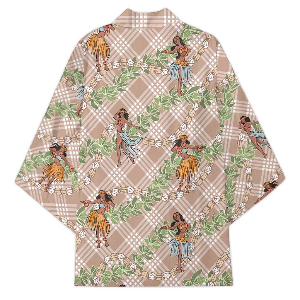 Beige Palaka Hula Girls Seamless Hawaii Aloha Kimono LT7 - Polynesian Pride