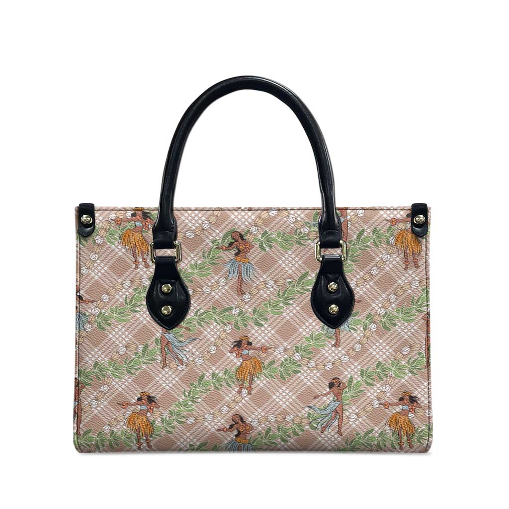 Beige Palaka Hula Girls Seamless Hawaii Aloha Leather Bag - Polynesian Pride