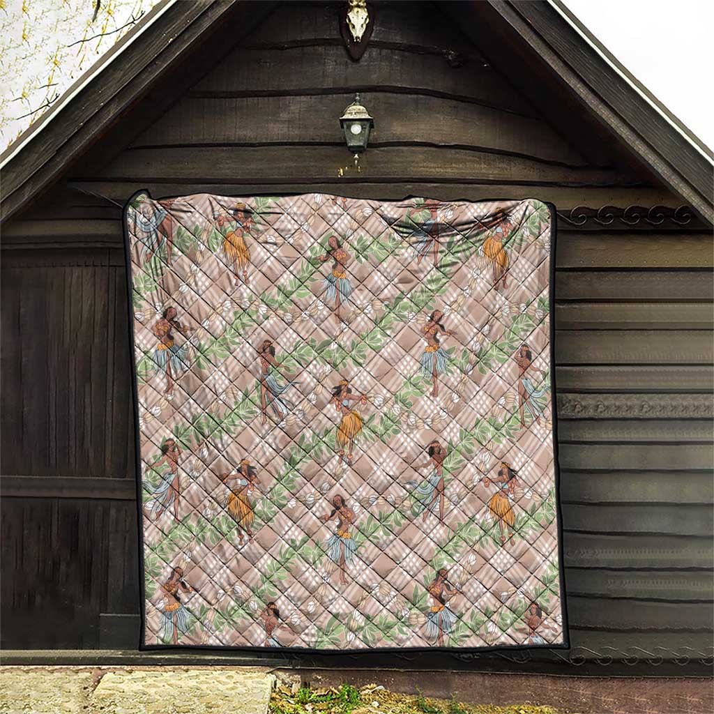 Beige Palaka Hula Girls Seamless Hawaii Aloha Quilt - Polynesian Pride
