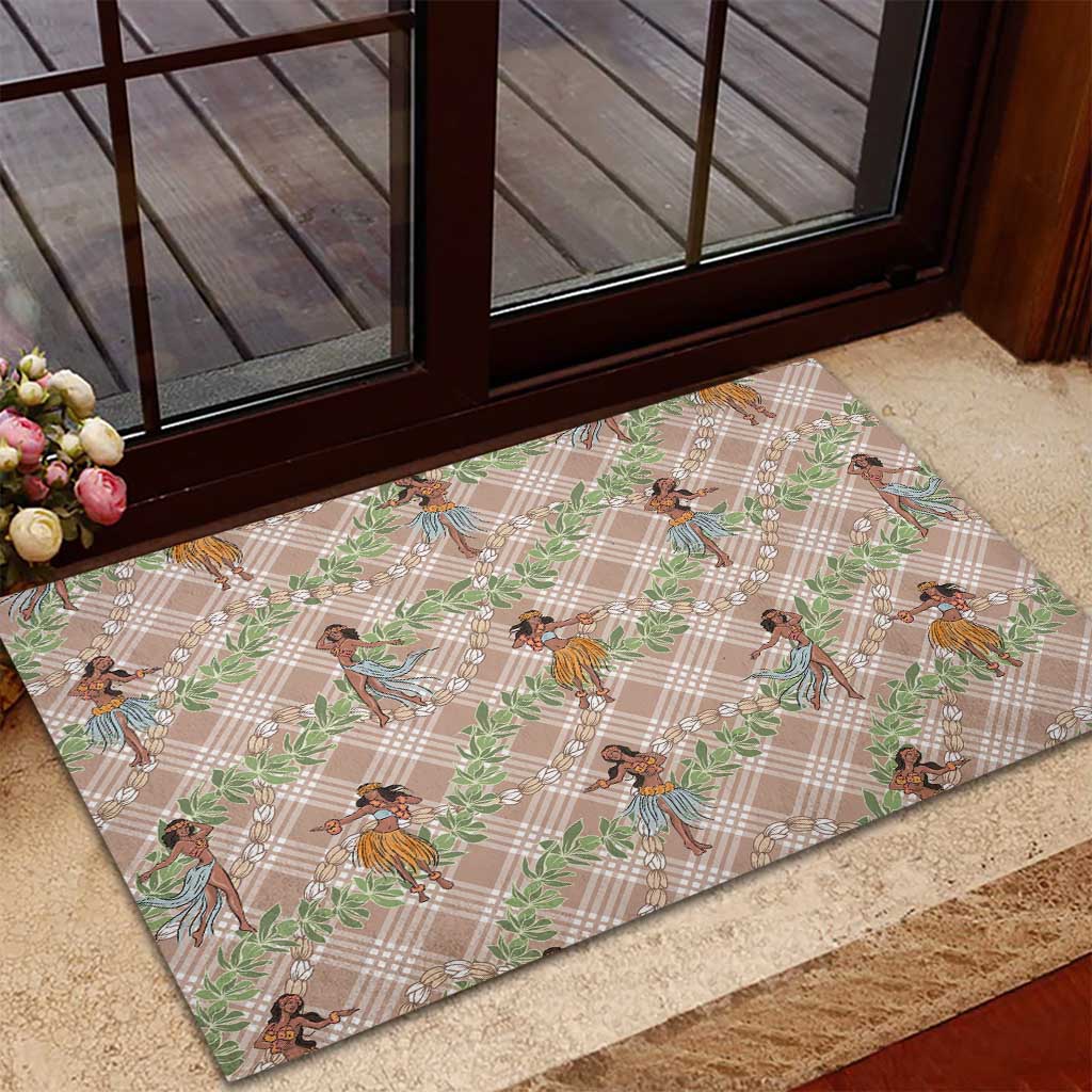 Beige Palaka Hula Girls Seamless Hawaii Aloha Rubber Doormat - Polynesian Pride