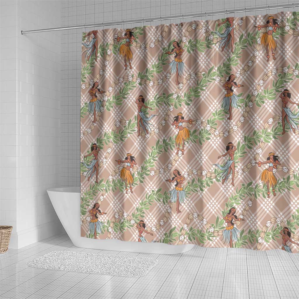 Beige Palaka Hula Girls Seamless Hawaii Aloha Shower Curtain - Polynesian Pride