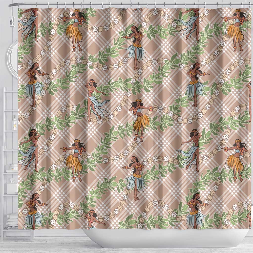 Beige Palaka Hula Girls Seamless Hawaii Aloha Shower Curtain - Polynesian Pride