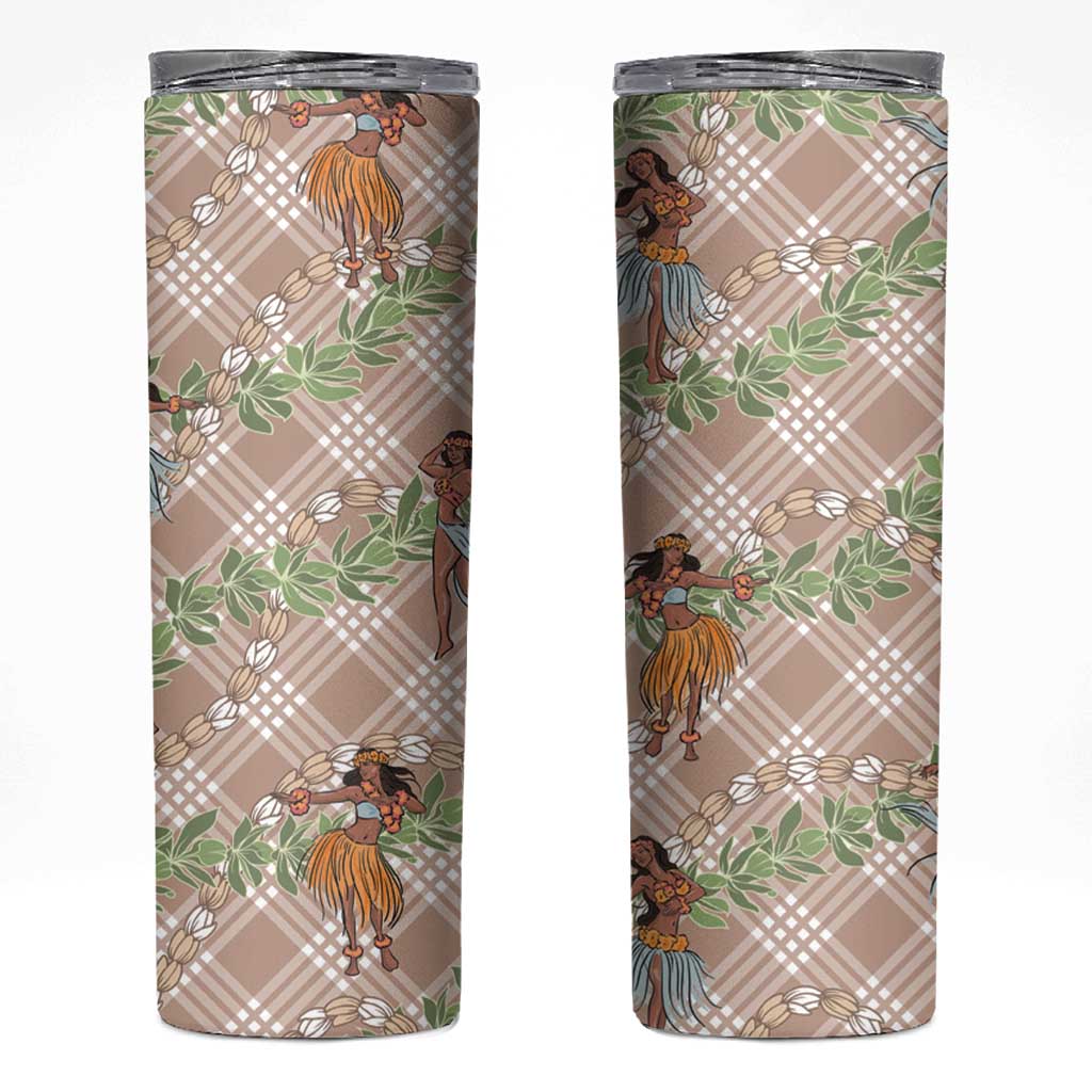 Beige Palaka Hula Girls Seamless Hawaii Aloha Skinny Tumbler LT7 Beige - Polynesian Pride
