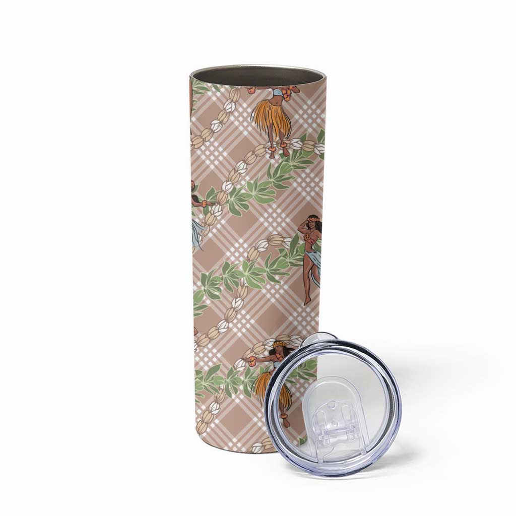 Beige Palaka Hula Girls Seamless Hawaii Aloha Skinny Tumbler LT7 - Polynesian Pride