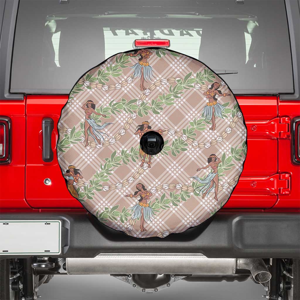 Beige Palaka Hula Girls Seamless Hawaii Aloha Spare Tire Cover - Polynesian Pride