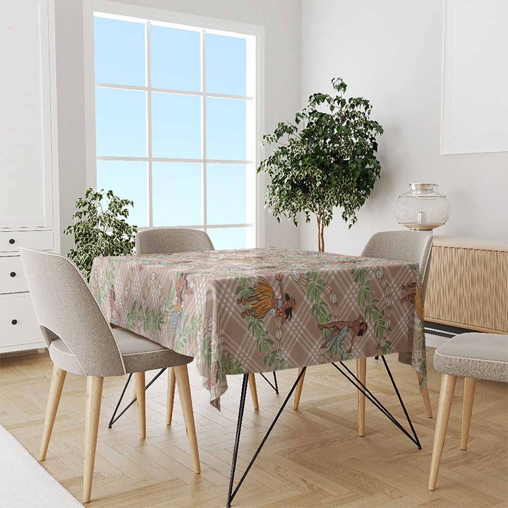 Beige Palaka Hula Girls Seamless Hawaii Aloha Tablecloth - Polynesian Pride