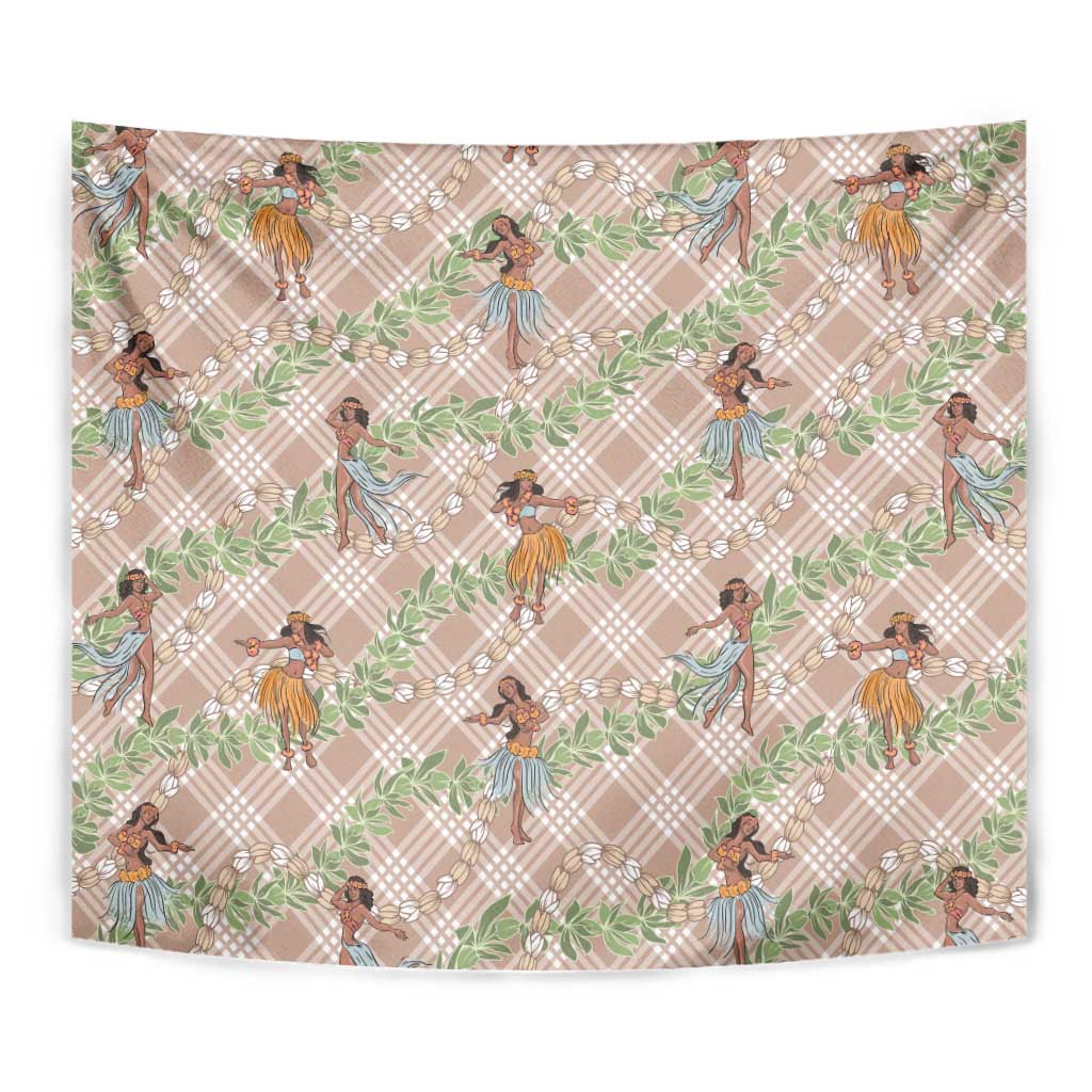 Beige Palaka Hula Girls Seamless Hawaii Aloha Tapestry - Polynesian Pride
