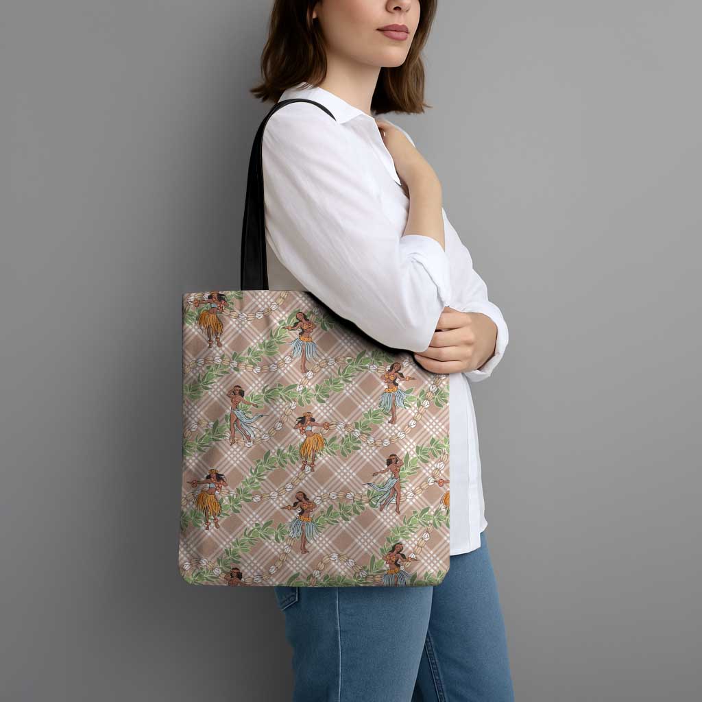 Beige Palaka Hula Girls Seamless Hawaii Aloha Tote Bag - Polynesian Pride