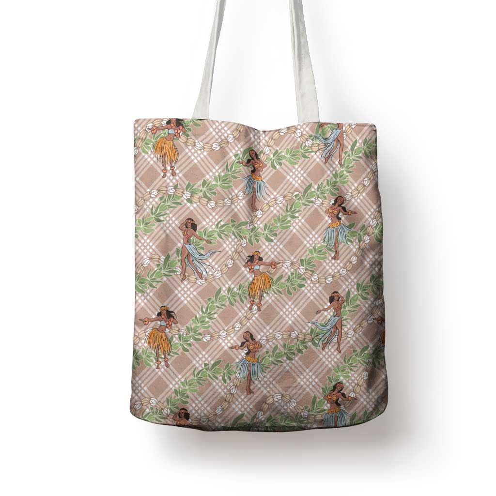 Beige Palaka Hula Girls Seamless Hawaii Aloha Tote Bag - Polynesian Pride