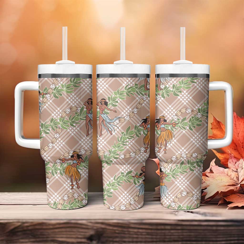 Beige Palaka Hula Girls Seamless Hawaii Aloha Tumbler With Handle - Polynesian Pride