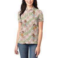 Beige Palaka Hula Girls Seamless Hawaii Aloha Women Polo Shirt - Polynesian Pride