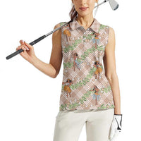 Beige Palaka Hula Girls Seamless Hawaii Aloha Women Sleeveless Polo Shirt LT7 - Polynesian Pride