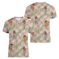 Beige Palaka Hula Girls Seamless Hawaii Aloha Women V-Neck T-Shirt LT7 - Polynesian Pride