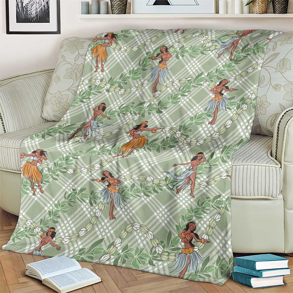 Mint Palaka Hula Girls Seamless Hawaii Aloha Blanket - Polynesian Pride