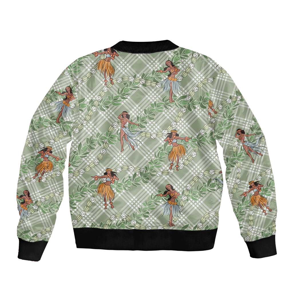 Mint Palaka Hula Girls Seamless Hawaii Aloha Bomber Jacket - Polynesian Pride