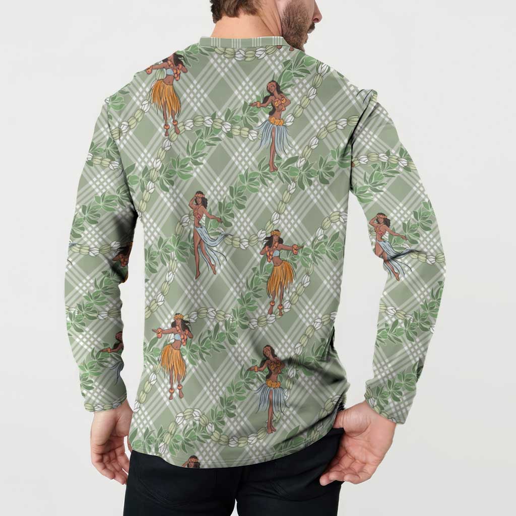 Mint Palaka Hula Girls Seamless Hawaii Aloha Button Sweatshirt - Polynesian Pride