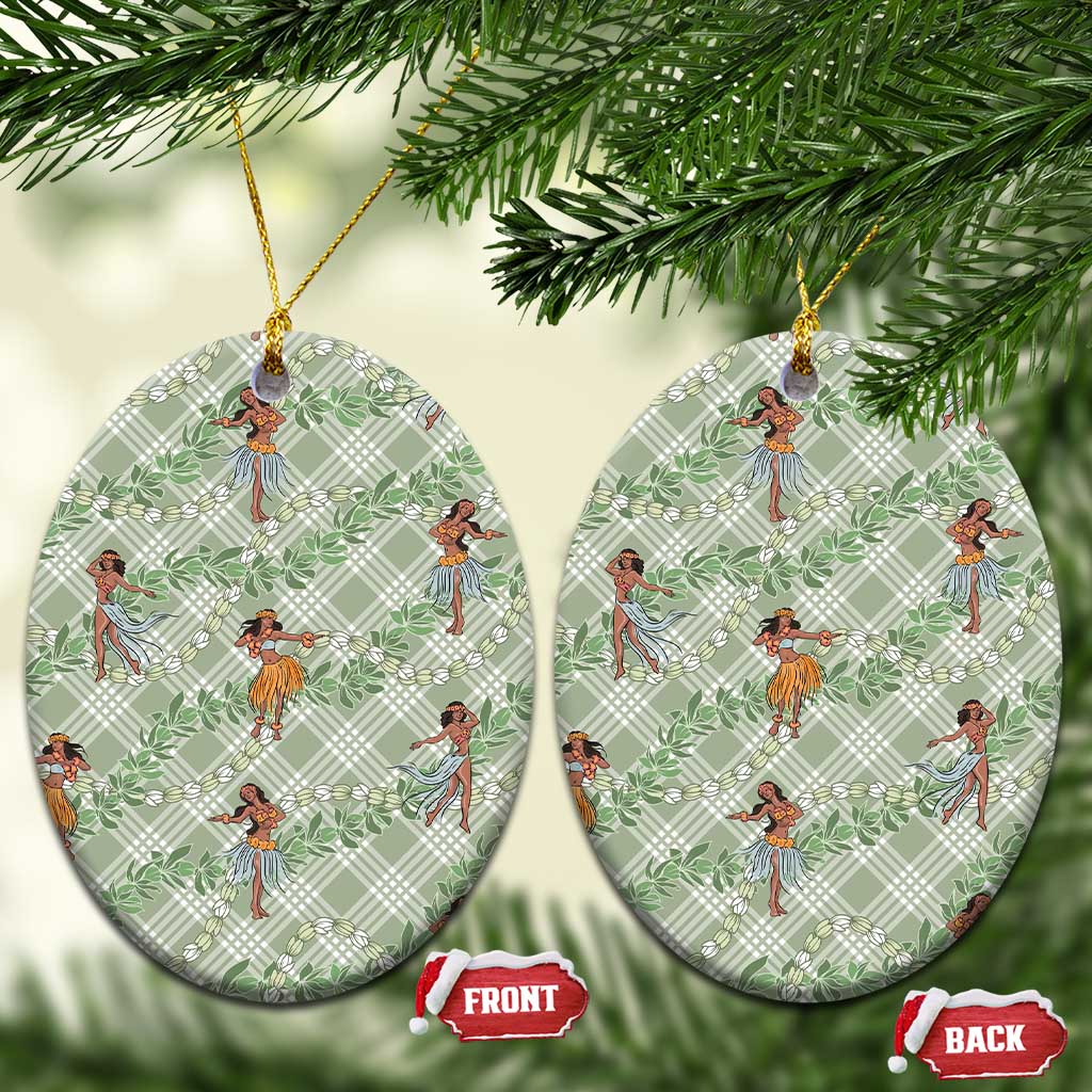 Mint Palaka Hula Girls Seamless Hawaii Aloha Ceramic Ornament LT7 Oval Mint - Polynesian Pride
