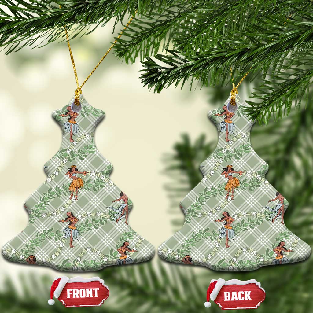 Mint Palaka Hula Girls Seamless Hawaii Aloha Ceramic Ornament LT7 Christmas Tree Mint - Polynesian Pride