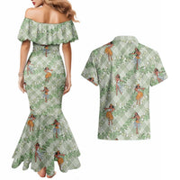Mint Palaka Hula Girls Seamless Hawaii Aloha Couples Matching Mermaid Dress and Hawaiian Shirt LT7 - Polynesian Pride