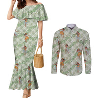 Mint Palaka Hula Girls Seamless Hawaii Aloha Couples Matching Mermaid Dress and Long Sleeve Button Shirt LT7 Mint - Polynesian Pride
