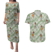 Mint Palaka Hula Girls Seamless Hawaii Aloha Couples Matching Puletasi and Hawaiian Shirt LT7 Mint - Polynesian Pride