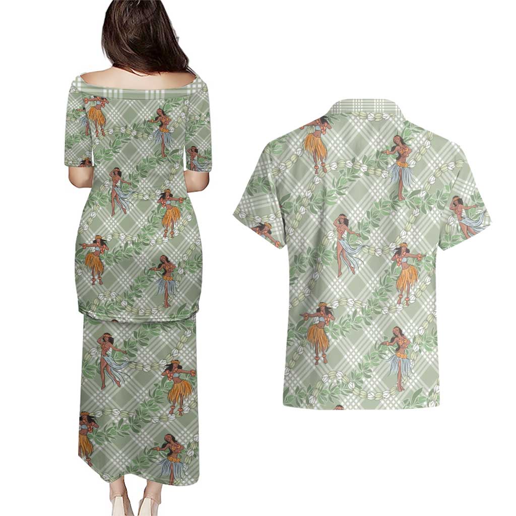 Mint Palaka Hula Girls Seamless Hawaii Aloha Couples Matching Puletasi and Hawaiian Shirt LT7 - Polynesian Pride