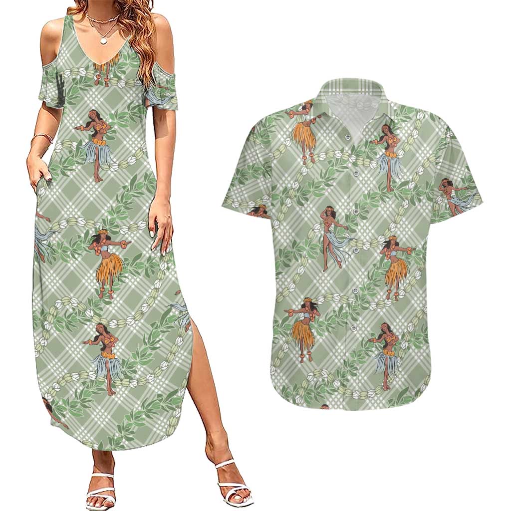 Mint Palaka Hula Girls Seamless Hawaii Aloha Couples Matching Summer Maxi Dress and Hawaiian Shirt LT7 Mint - Polynesian Pride
