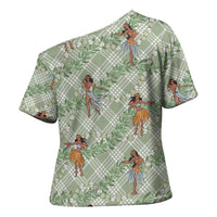 Mint Palaka Hula Girls Seamless Hawaii Aloha Cross Shoulder Shirt - Polynesian Pride