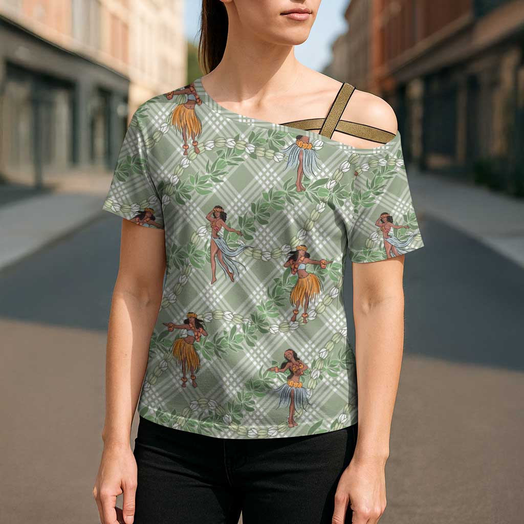 Mint Palaka Hula Girls Seamless Hawaii Aloha Cross Shoulder Shirt - Polynesian Pride