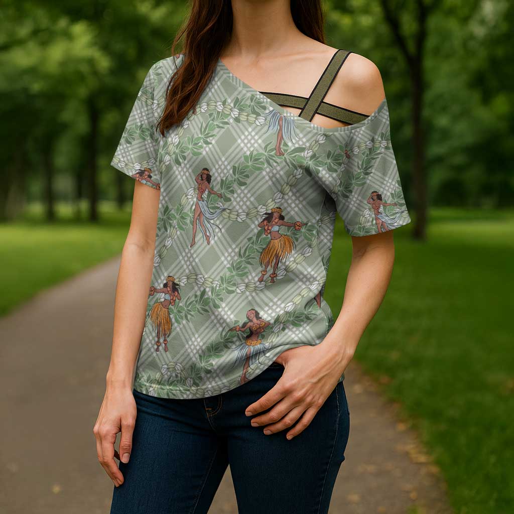 Mint Palaka Hula Girls Seamless Hawaii Aloha Cross Shoulder Shirt - Polynesian Pride