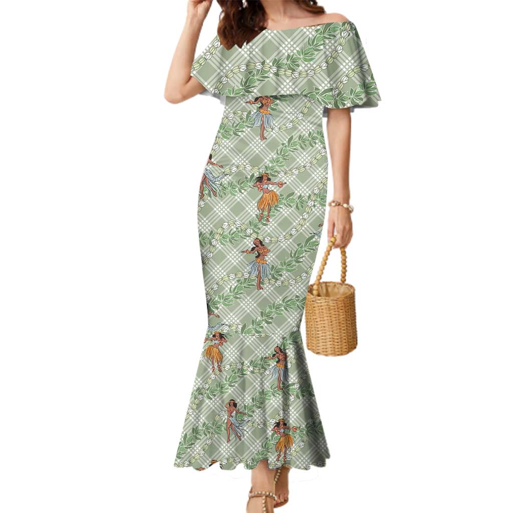Mint Palaka Hula Girls Seamless Hawaii Aloha Family Matching Mermaid Dress and Hawaiian Shirt LT7 Mom's Dress Mint - Polynesian Pride