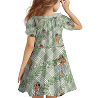 Mint Palaka Hula Girls Seamless Hawaii Aloha Family Matching Off The Shoulder Long Sleeve Dress and Hawaiian Shirt LT7 - Polynesian Pride