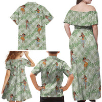 Mint Palaka Hula Girls Seamless Hawaii Aloha Family Matching Off Shoulder Maxi Dress and Hawaiian Shirt LT7 - Polynesian Pride