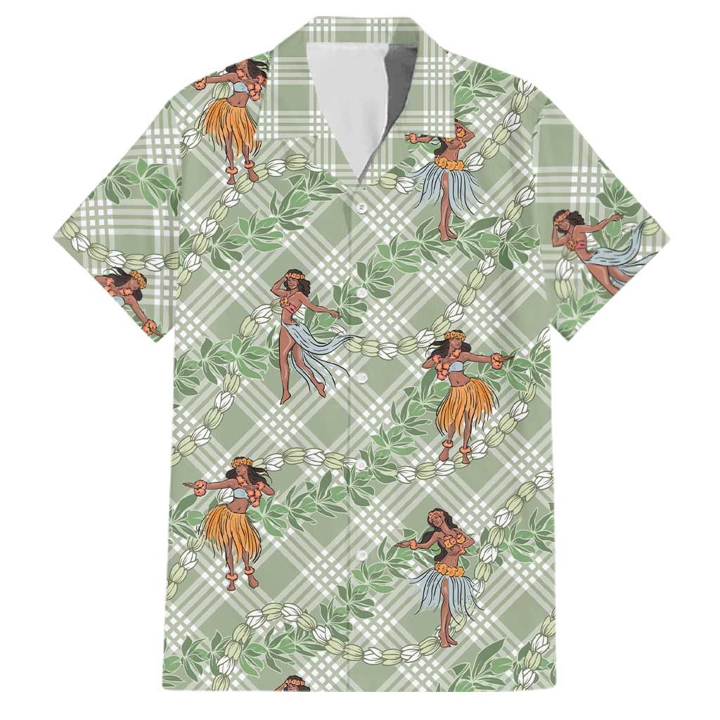 Mint Palaka Hula Girls Seamless Hawaii Aloha Family Matching Off Shoulder Maxi Dress and Hawaiian Shirt LT7 Dad's Shirt - Short Sleeve Mint - Polynesian Pride