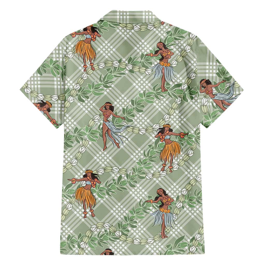 Mint Palaka Hula Girls Seamless Hawaii Aloha Family Matching Off Shoulder Short Dress and Hawaiian Shirt LT7 - Polynesian Pride