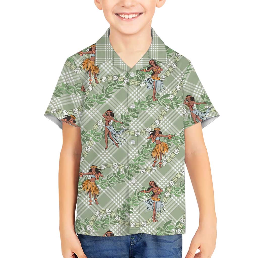 Mint Palaka Hula Girls Seamless Hawaii Aloha Family Matching Off Shoulder Short Dress and Hawaiian Shirt LT7 Son's Shirt Mint - Polynesian Pride