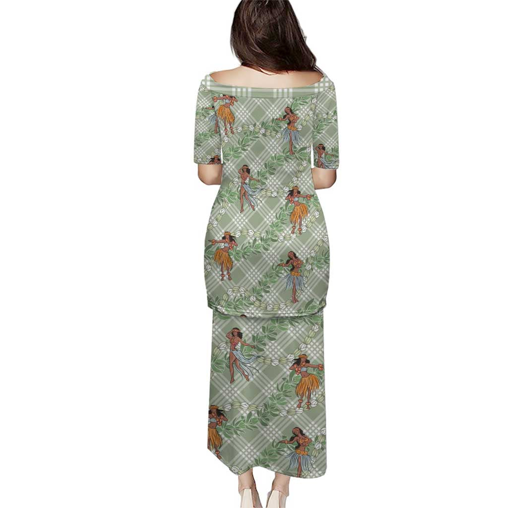 Mint Palaka Hula Girls Seamless Hawaii Aloha Family Matching Puletasi and Hawaiian Shirt LT7 - Polynesian Pride