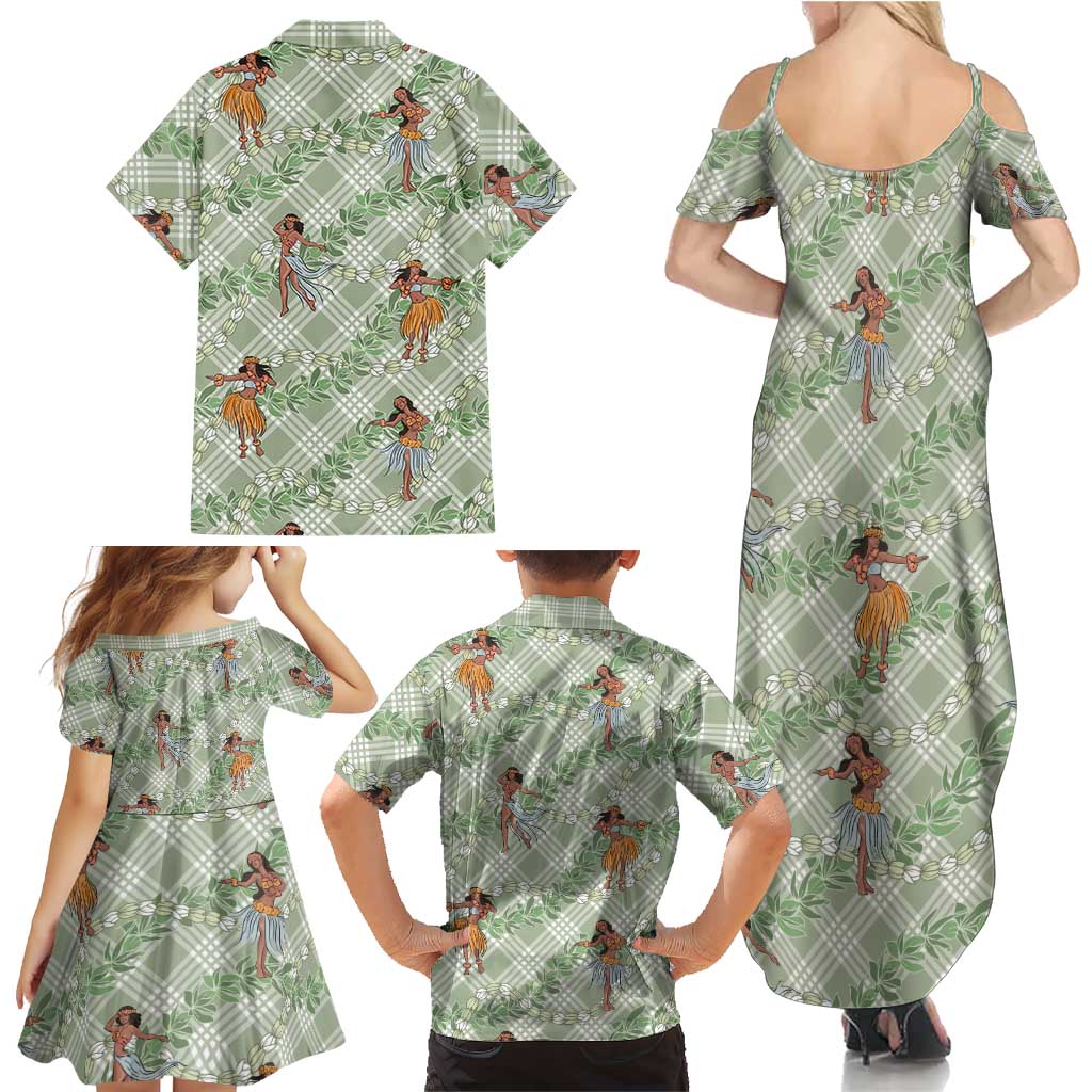 Mint Palaka Hula Girls Seamless Hawaii Aloha Family Matching Summer Maxi Dress and Hawaiian Shirt LT7 - Polynesian Pride