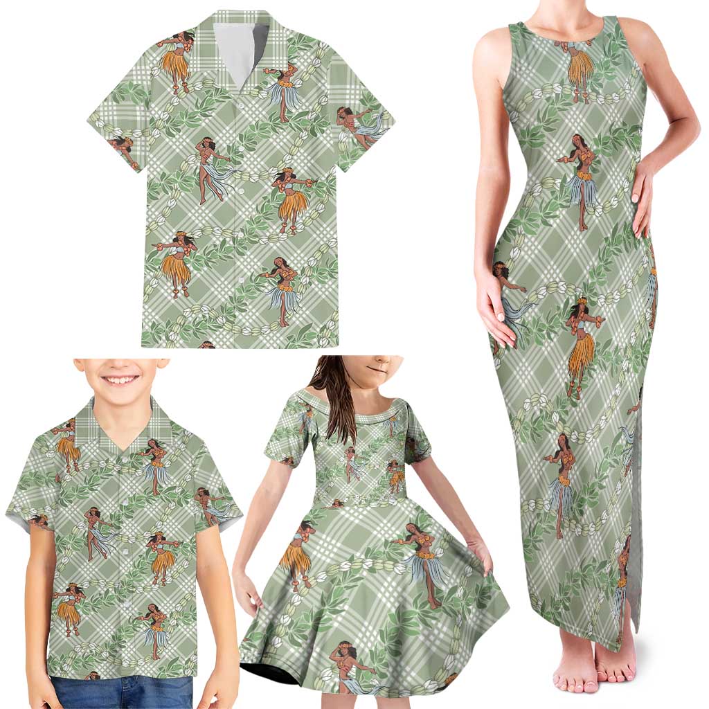 Mint Palaka Hula Girls Seamless Hawaii Aloha Family Matching Tank Maxi Dress and Hawaiian Shirt LT7 - Polynesian Pride