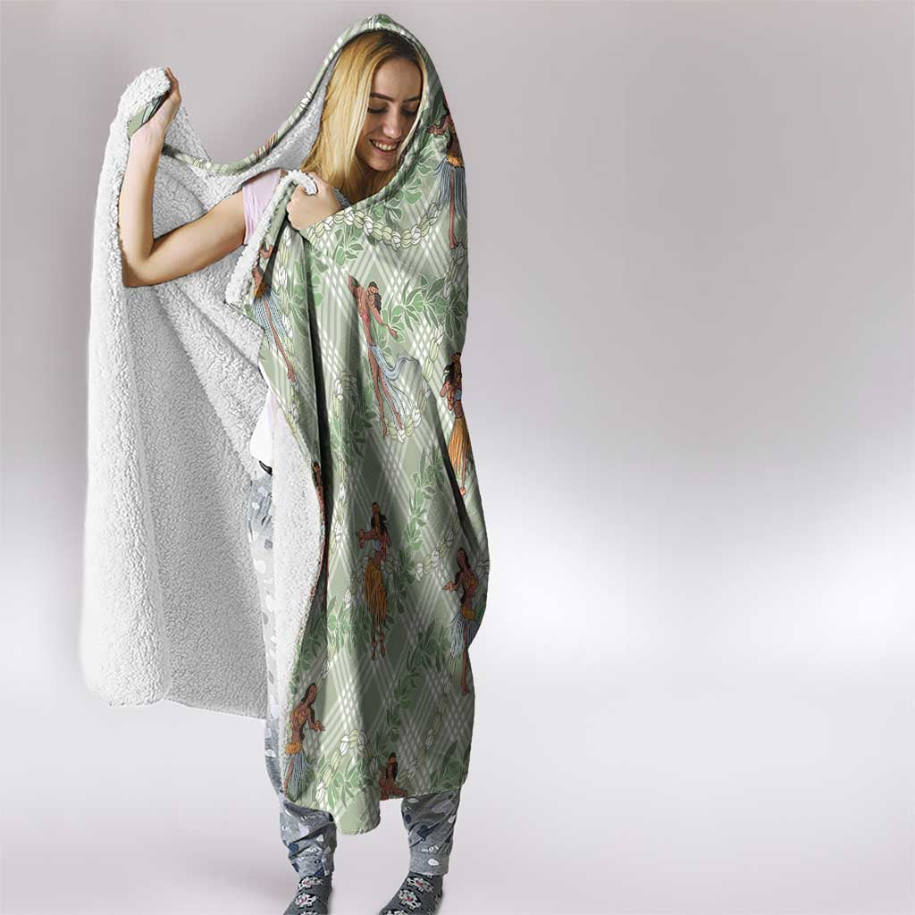 Mint Palaka Hula Girls Seamless Hawaii Aloha Hooded Blanket - Polynesian Pride