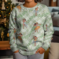 Mint Palaka Hula Girls Seamless Hawaii Aloha Kid Ugly Christmas Sweater LT7 - Polynesian Pride