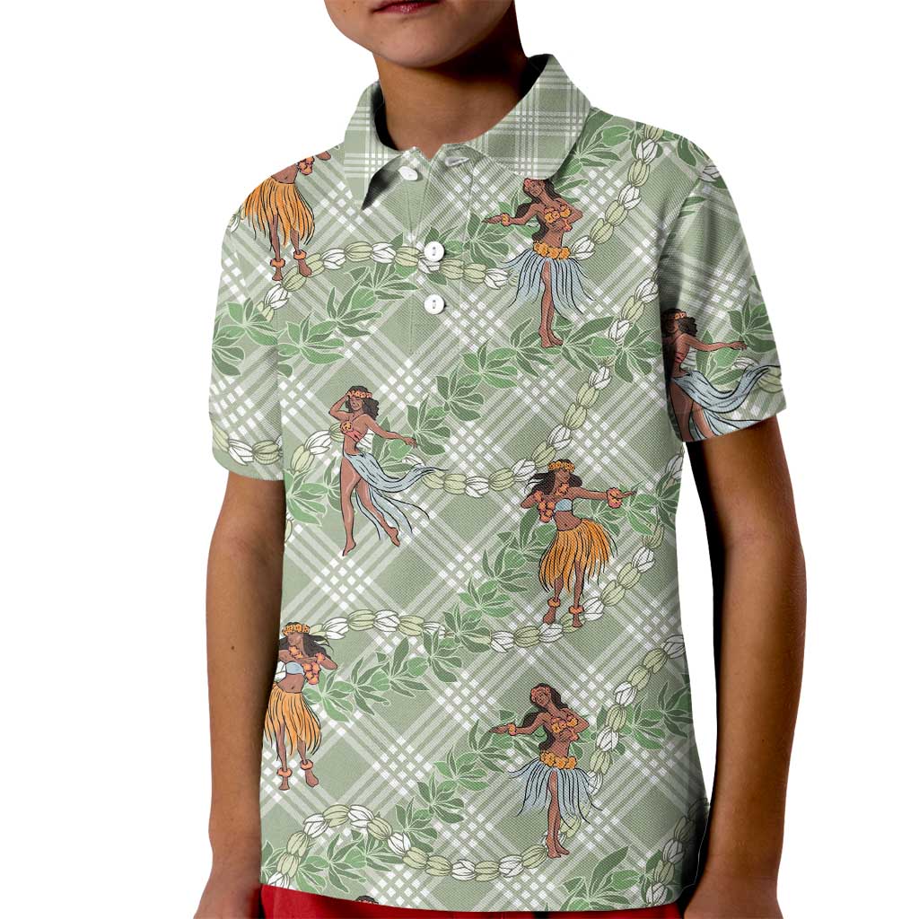 Mint Palaka Hula Girls Seamless Hawaii Aloha Kid Polo Shirt - Polynesian Pride