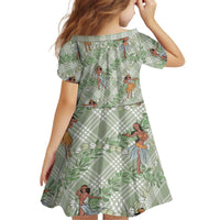 Mint Palaka Hula Girls Seamless Hawaii Aloha Kid Short Sleeve Dress - Polynesian Pride