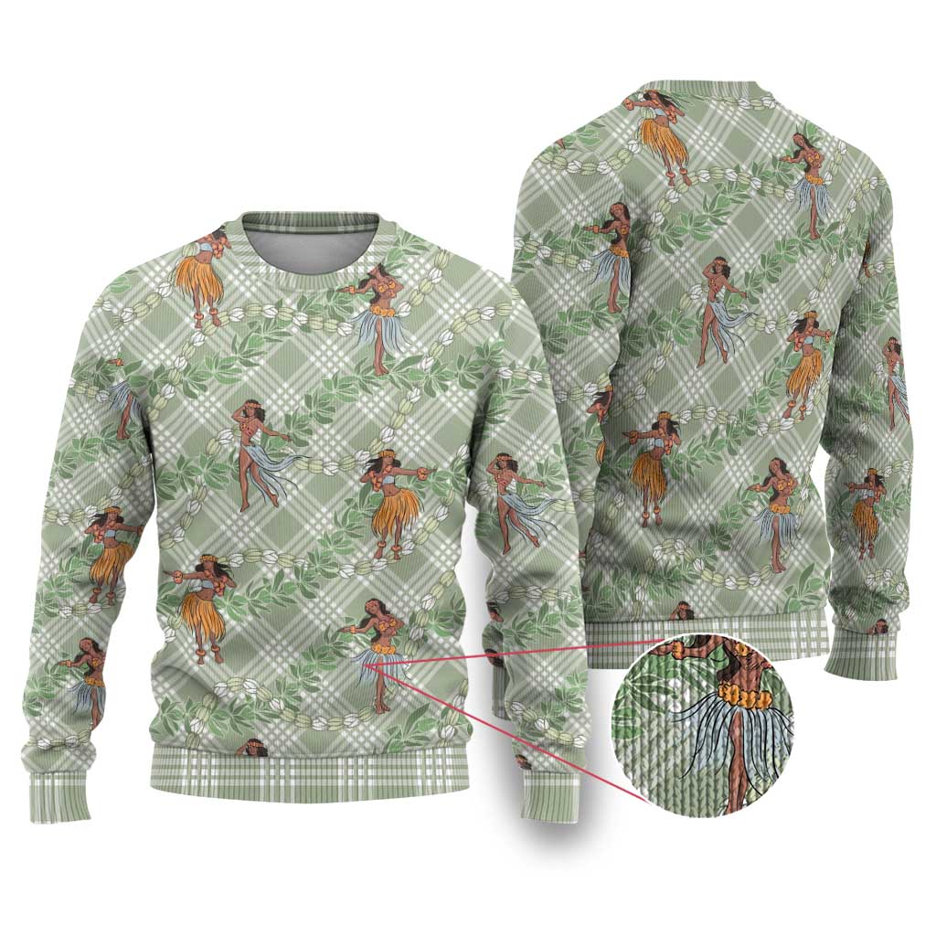 Mint Palaka Hula Girls Seamless Hawaii Aloha Ugly Christmas Sweater LT7 Mint - Polynesian Pride