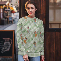 Mint Palaka Hula Girls Seamless Hawaii Aloha Ugly Christmas Sweater LT7 - Polynesian Pride