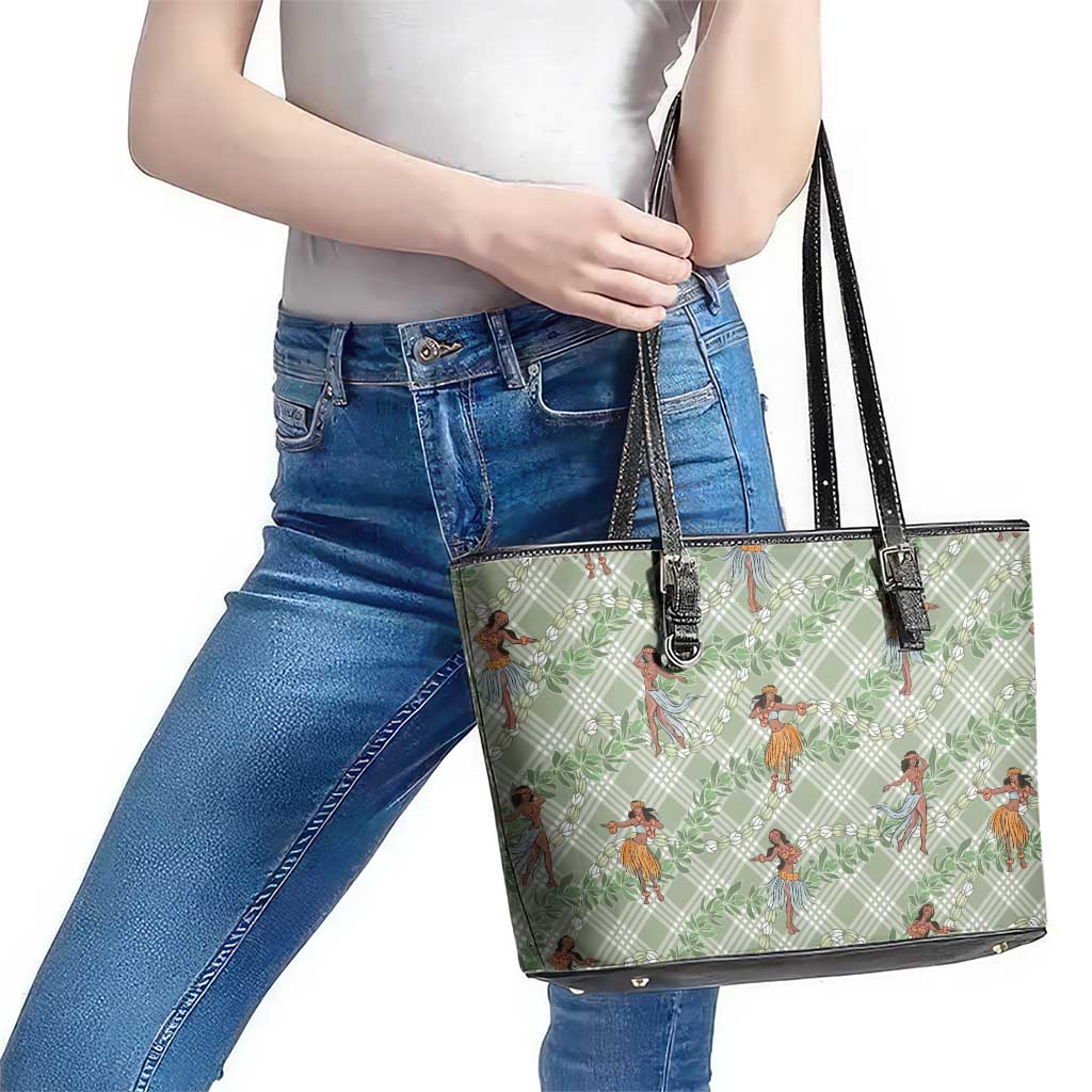 Mint Palaka Hula Girls Seamless Hawaii Aloha Leather Tote Bag - Polynesian Pride