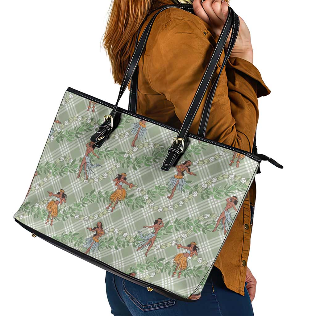 Mint Palaka Hula Girls Seamless Hawaii Aloha Leather Tote Bag - Polynesian Pride